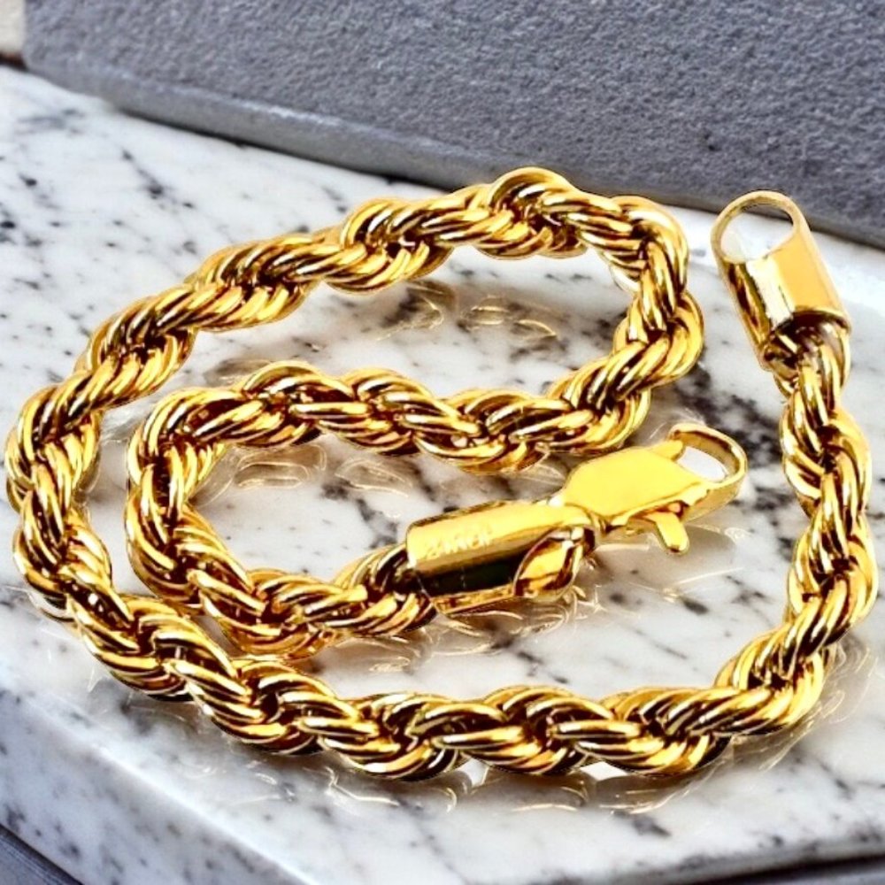 24 KT GP Gold Plated Chain Bracelet 7.5"